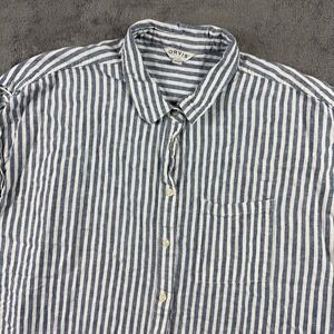 Orvis Womens XL Blue White Striped Linen Rayon Sleeveless Button Down‎ Shirt